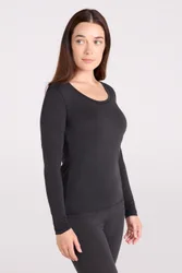 Keep The Heat' Womens Round Neck Top Quick Dry Long Sleeve Tee Black - Size 10 Uk
