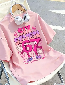 Camiseta de niña preadolescente con estampado numérico "SEIS SIETE" en rosa, adecuada para uso diario, estilo callejero, eventos, top de verano casu - Shein - FashionsVida