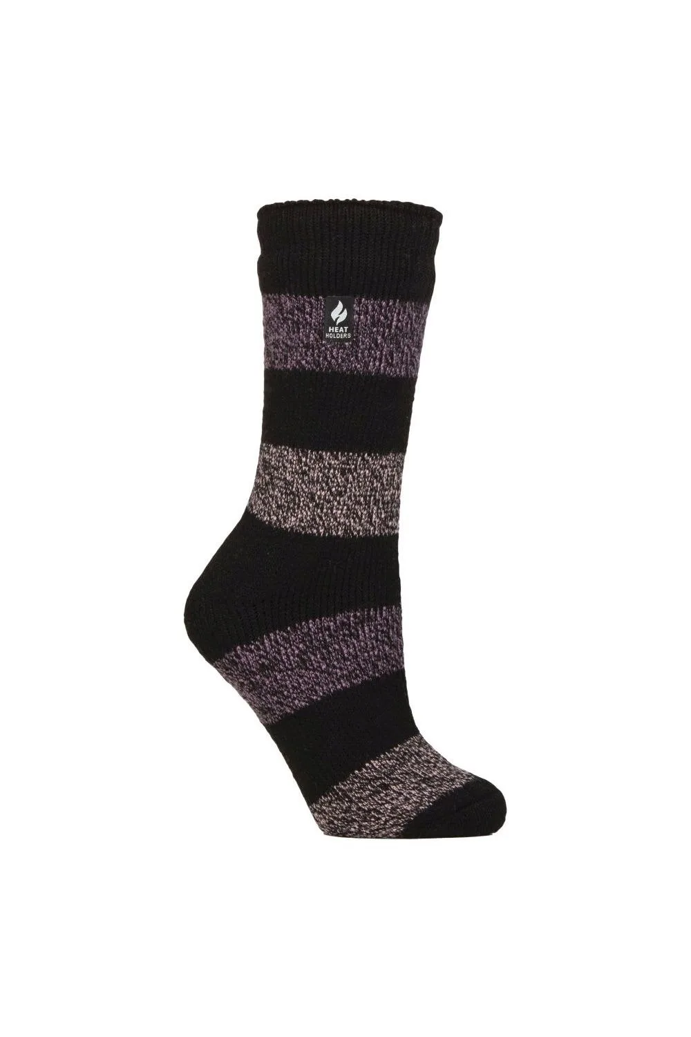 Ladies Winter Wide Stripe Patterned Thermal Socks - - Size: 4-6 - Heat Holders - FashionsVida