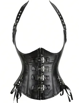 Pieza Corsé top con cuello de halter de piel de imitación que adelgaza la cintura para mujer - Shein - FashionsVida