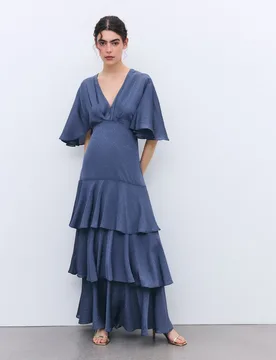 Vestido manga corta volantes jacquard de mujer - Tintoretto - FashionsVida