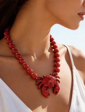 Pieza Collar de mujer con colgante de cangrejo de perlas falsas con tema oceánico bohemio para vacaciones, diseño de empalme de cadena de hueso de s