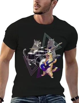 Cat band- Rock band kitties playing the bass, electric guitar, and drums T-Shirt Street Style Casual Tee Shirt - Aliexpress - FashionsVida