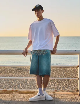 Bermuda Denim Brodée 42 Bleu Lavé - Bershka - FashionsVida