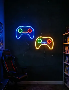Pieza Decoración con tema de juego Luz de neón con forma de control de juego, lámpara de ambiente, alimentada por batería/USB, luz de hadas román - Shein - FashionsVida