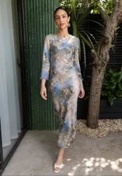 Dolly Fringe Long Sleeve Dress in Blue Print - 8