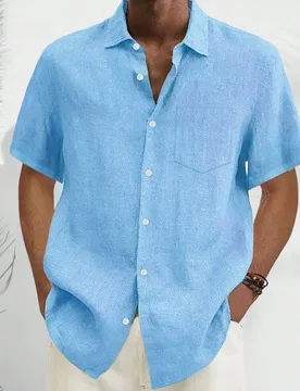 Camisa casual básica para hombre talla grande holgada y ligera de manga corta con botones - Shein - FashionsVida