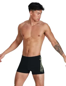 Boom Logo Placement Swimming Boxer Black / Bright Zest UK 30 Men - Speedo - FashionsVida