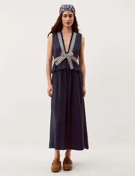 V-Neck Stripe Bow Detail Midi Dress Navy female - Monsoon - FashionsVida