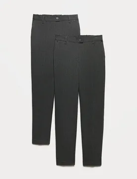 Pack Girls' Regular Leg Slim Waist School Trousers Grey female - M&S - FashionsVida