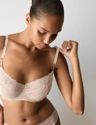 Lace with Silk Wired Balcony Bra (F-H) Light Beige female