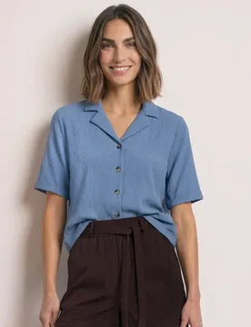Shirt mit Strukturmix und Knopfleiste female Blau - Street One - FashionsVida