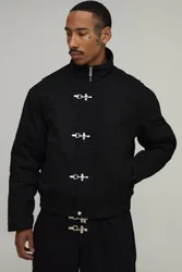 Herren Übergroße Kastige Bomberjacke Aus Twill Mit Metalverschluss Und Stehkragen Black Größe Small