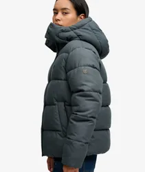 Superdry Damen Premium Karierte Steppjacke mit Kapuze Navy - Größe: 36