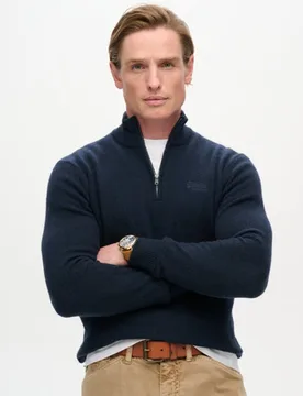 Superdry Herren Essential Strickpullover mit Halbreißverschluss und Stickerei Marineblau - Größe: S - 69.99 - FashionsVida