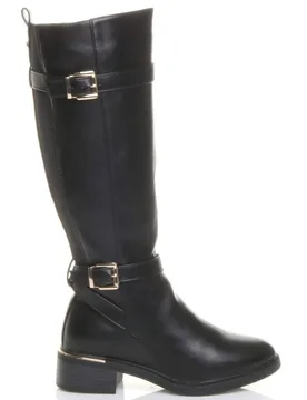 Stretchy Elastic Zip Calf Biker Knee Boots - Black - Size: 7 - Ajvani - FashionsVida