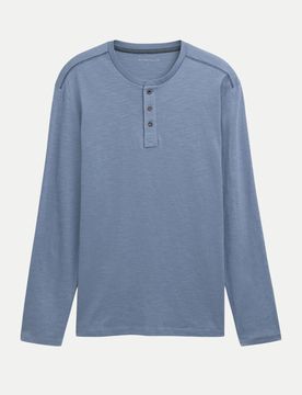 Langarmshirt mit Henley Kragen Blau 3XL