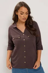 Women's Placket Shirt in Brown Size: 12 - Brown - Size: 12