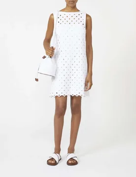 Abito corto snamicato Beachwear bianco con motivo macramé geometrico e see-through - Max Mara - FashionsVida