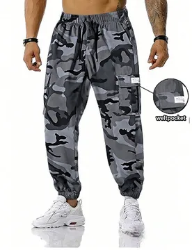 Pantalones cargo de camuflaje sueltos y finos para hombre para exteriores con puños elásticos y múltiples bolsillos - Shein - FashionsVida