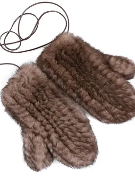 Luxury Women's Genuine Rabbit Fur Knitted Mittens-Soft Winter Cold Weather Gloves-Removable Rope String - Aliexpress - FashionsVida