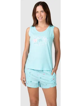 Pijama completo de mujer sin mangas estampado frontal - Massana - FashionsVida