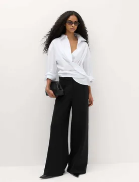 Tailored Side Tab Wide Leg Trousers Black female - M&S - FashionsVida