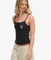 Superdry Damen Athletic Essentials Trägertop mit Knopfleiste und Stickerei Grey - Größe: 44