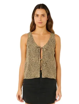 Blouse Sans Manches Animal Instincts Tie Front Natural M