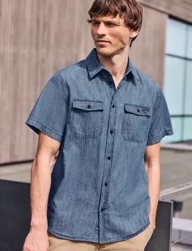 Street One Kurzarm Hemd in Denim-Optik male Blau