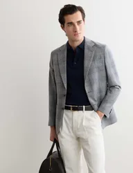 Tailored Fit Italian Pure Wool Blazer Grey Mix male