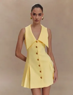Elegant Yellow Women's Prom Dress Sexy V Neck Big Lapel Sleeveless Short Mini Robe Casual Hot Girl Birthday Holiday Party Gown - Aliexpress - FashionsVida