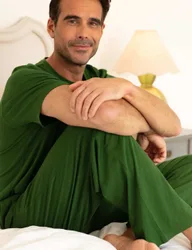 Cotton Modal Blend Drawstring Pyjama Bottoms Green male