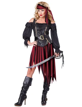 Piratenkönigin Damenkostüm Piratin schwarz-rot - KARNEVAL-MEGASTORE - FashionsVida