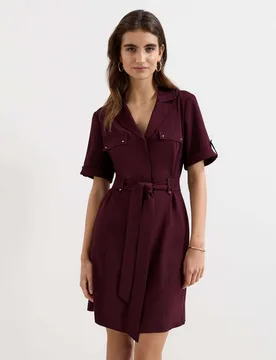 Belted Mini Utility Dress Burgundy female - Phase Eight - FashionsVida