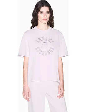 Camiseta de mujer boxy fit logo bordado - Armani Exchange - FashionsVida