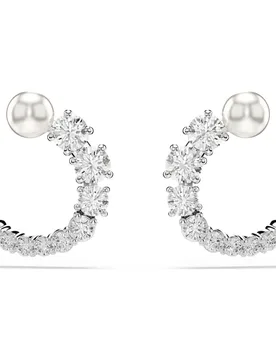 Orecchini a cerchio Matrix, Crystal Pearl, Taglio Round, Bianchi, Placcato rodio OS - Swarovski - FashionsVida