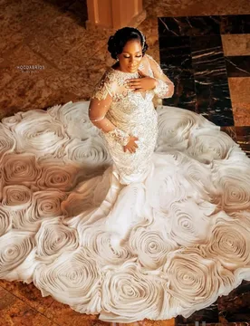 Luxury Mermaid Wedding Dress 2026 O-neck Beaded Crystals Tiers Flowers Train Bridal Bride Gowns Arabic Vestidos De Noiva - Aliexpress - FashionsVida