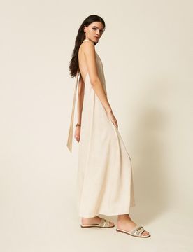 Robe longue avec encolure américaine et imprimé