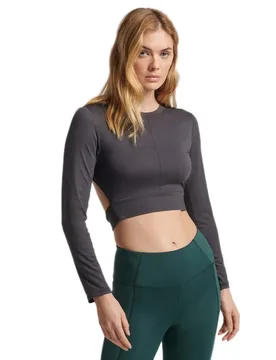 Flex Wrap Long Sleeve T-shirt Dark Charcoal M Women - Superdry - FashionsVida