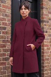 Tailored Funnel Neck Pocket Detail Coat - Dark Red - Size: 12