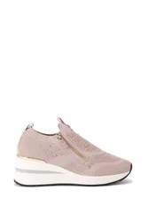 Women's 'High Rise Zip Knit' Fabric Trainers in Pale Pink Size: 7 - Pale Pink - Size: 7