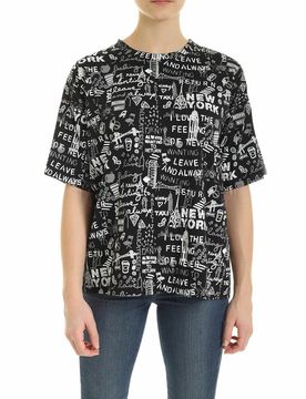 Dkny T-shirt graffiti all-over nera