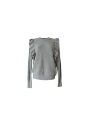 Grey ribbed frilled shoulder jumper