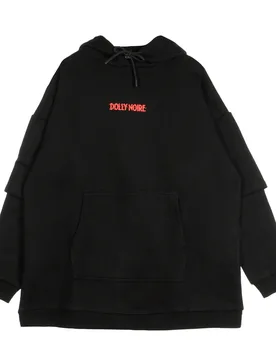 Felpa Cappuccio Donna Capital Glitch Over Hoodie Black - DOLLY NOIRE - FashionsVida