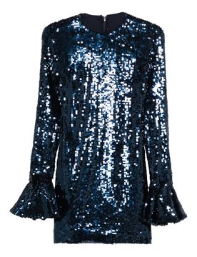 Round Neck Flared Cuff Dress with Back Zip Closure