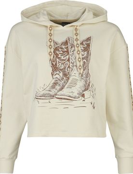 Rockabilly Kapuzenpullover - Wild West Boots Cropped Hooded Sweater - S bis XXL - für Damen - Größe XL - altweiß - Frauen - female