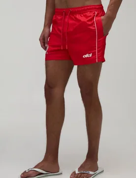 Men's Piped Football Embroide Short Length Swim Short Red Size Large Red L - boohooMAN - FashionsVida