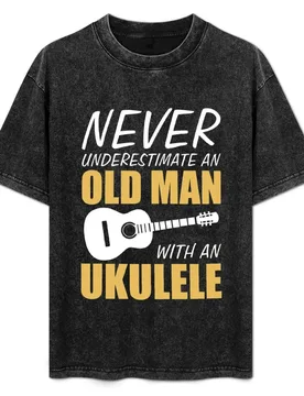 Old Man With Ukulele T-Shirt Work Casual Loose Fit T-Shirt - Aliexpress - FashionsVida