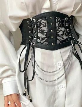 Pieza Accesorio de Renacimiento para mujer Cinturón elástico negro de cintura Bustier Corsé de encaje y malla Ceñidor de cintura sexy, adecuado pa - Shein - FashionsVida